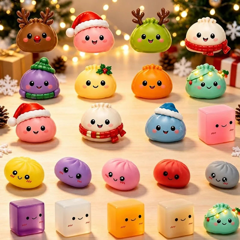 New Christmas Countdown Calendar Blind Box 24-Grid Squishy Fun Stress-Relieving Hole Squishy Fun