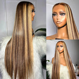 Bone straight honey blonde ombre 13x6 HD lace frontal wig with 13x4 lace frontal, human hair, by HSF Marketplace.