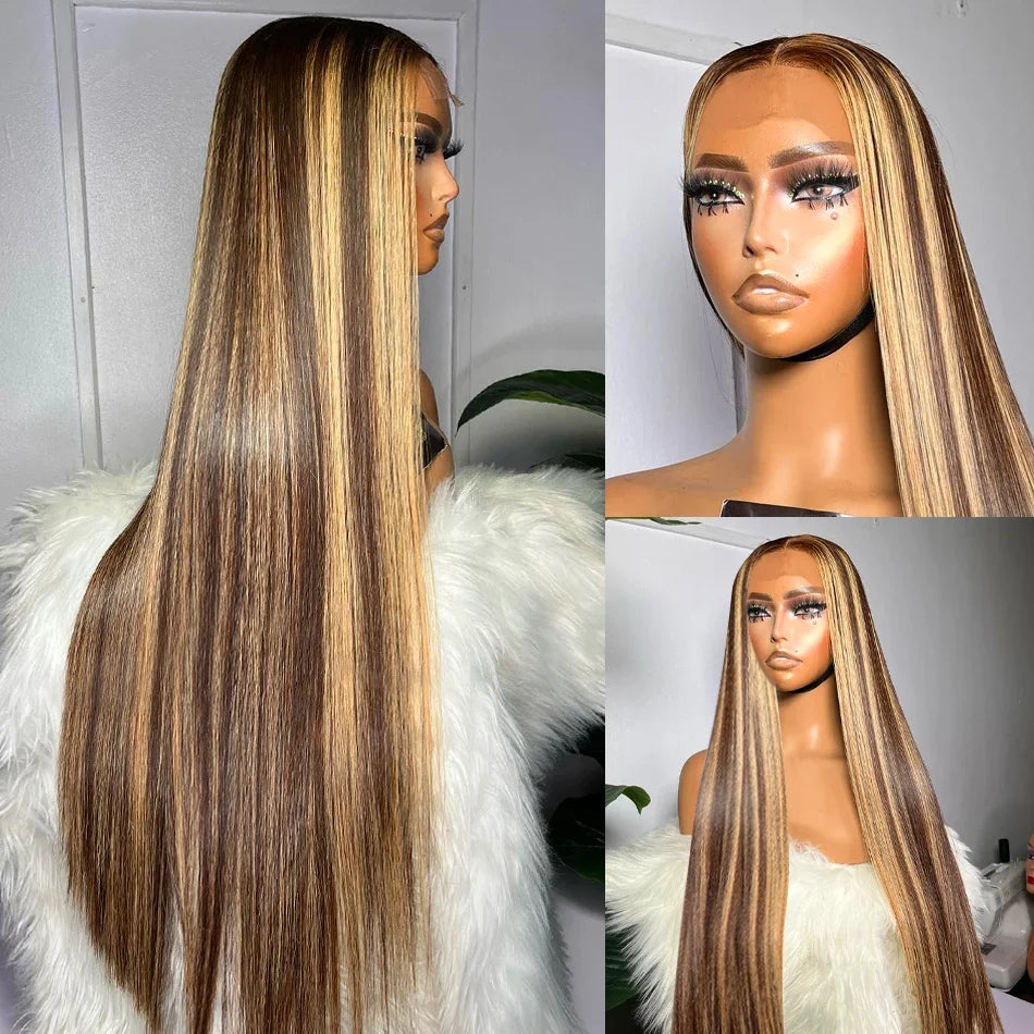 Bone straight honey blonde ombre 13x6 HD lace frontal wig with 13x4 lace frontal, human hair, by HSF Marketplace.