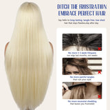 40 Inches 200% Density 13x6 13x4 HD Transparent Invisible Lace Frontal Wig Blonde Bone Straight #613 613 Blonde Human Hair Wigs Brazilian Hair Pre Plucked Pre Cut Lace Pre Bleached Knots Pre Styled For Women