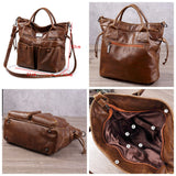 Vintage leather tote bag for women and men by HSF Marketplace, in brown, navy, and coffee with stylish faux leather design.