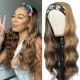 Brazilian human hair headband wig with 4/27 highlights, body waves, and 200% density for Black women