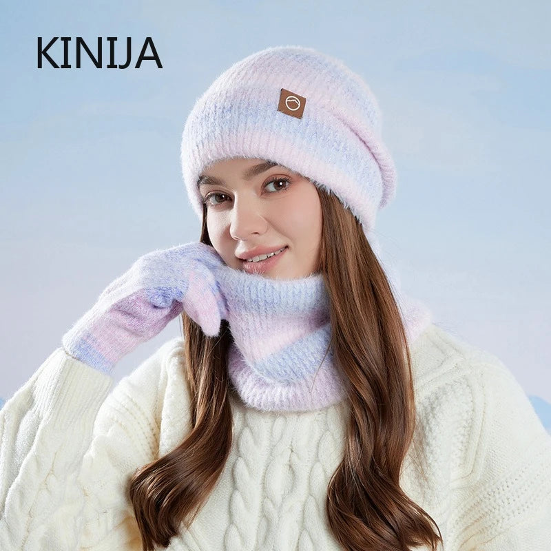 Women's winter cap, gloves and scarf set with fleece lining by HSF Marketplace