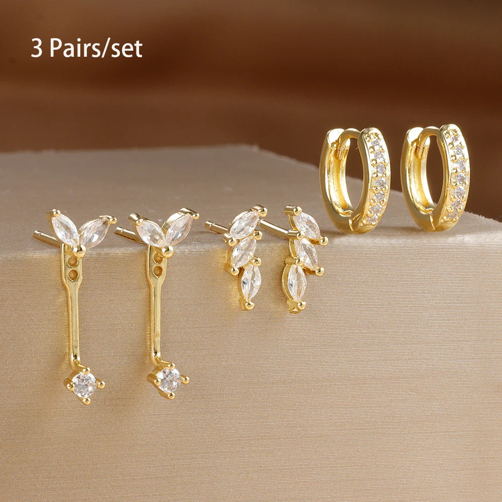 3 pairs of zircon little huggies hoop earrings in stainless steel, including unique cartilage piercing jewelry set