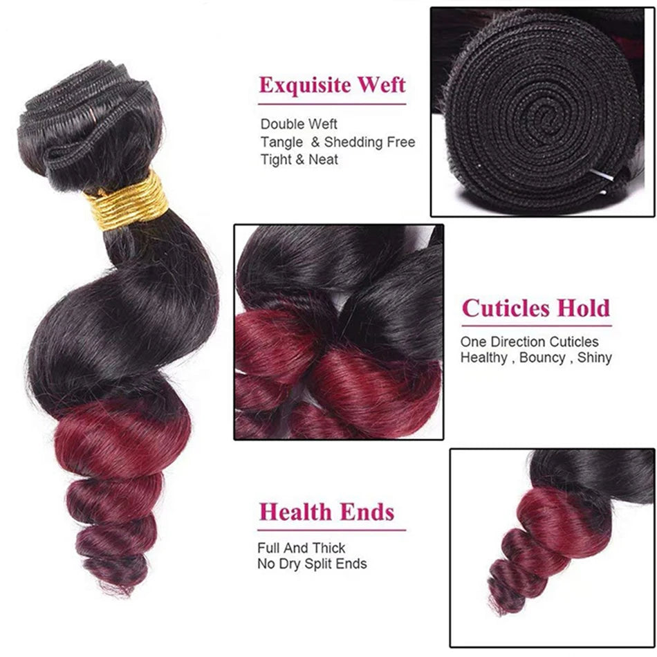 DreamDiana 10A Loose Wave Bundles with Closure Wet and Wavy Brazilian Ocean Wave 100% Human Hair 3 Bundles with 4x4 Lace Closure