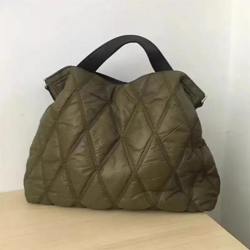 HSD Marketplace designer puffy women's shoulder bag with quilted space design, padded cotton, large capacity, winter warm handbag.
