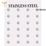 12 pairs white crystal stud earrings set, 2–7mm round and square zircons with golden stainless steel posts