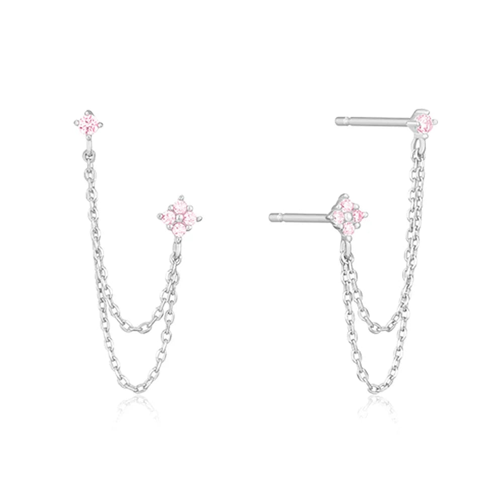 Luxury CZ double ear studs with tassel chains for women, HSF Marketplace jewelry