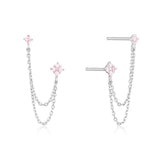 Luxury CZ double ear studs with tassel chains for women, HSF Marketplace jewelry