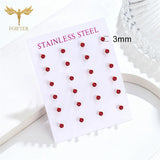 12 pairs of 2–7mm white crystal round and square stud earrings in golden stainless steel by HSF Marketplace