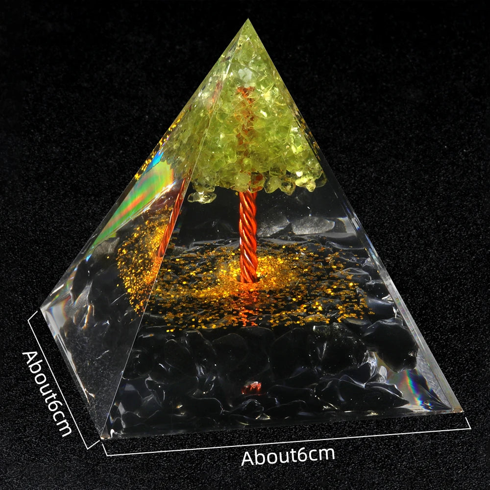 Orgonite Pyramid Tree of Life Natural Stone Healing Crystal Amethyst Energy Generator Reiki Chakra Meditation Tools Room Decor