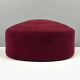 Women's vintage wool felt beret hat with hard concave top, pillbox fascinator style for weddings and parties