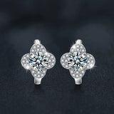 1Ct D-Color Moissanite Clover Earrings in S925 Sterling Silver - Elegant Four-Leaf Jewelry for Women