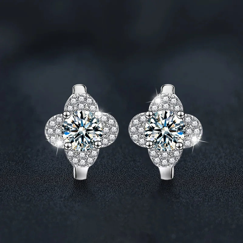 1Ct D-Color Moissanite Clover Earrings in S925 Sterling Silver - Elegant Four-Leaf Jewelry for Women