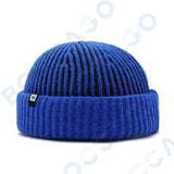 Women's thick striped knitting docker cap beanie with letter label, soft warm vintage retro winter hat
