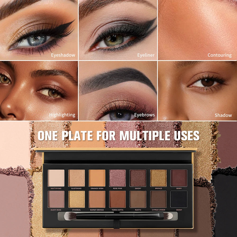 Lakerain soft glow eyeshadow palette with matte and shimmer high-pigment shades for natural eye makeup looks