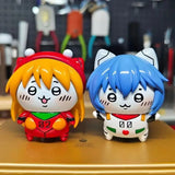 Ayanami Rei and Asuka 5cm anime action figures with Usagis Hachiwares, cartoon desktop ornaments