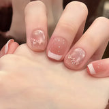 24-piece blush pink glitter diamond cat eye coffin press-on false nails by HSF Marketplace