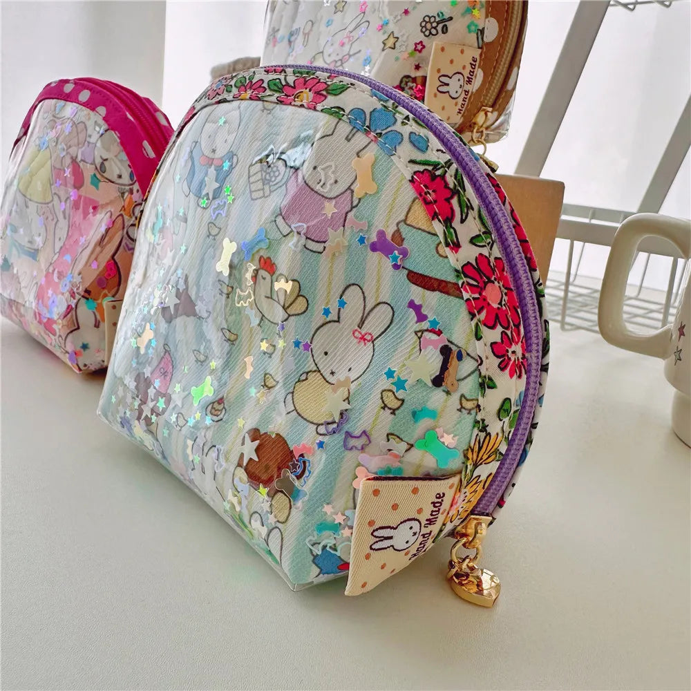 Miffy shell cosmetic bag with quicksand sequins, cute portable handbag by HSF Marketplace