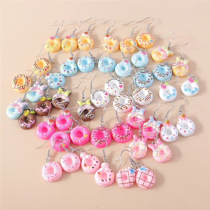 Cute donut earring set, 10-piece resin dangle jewelry collection by HSF Marketplace