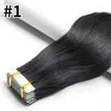 Straight seamless tape-in Remy human hair extensions, 20-piece natural black skin weft by HSF Marketplace