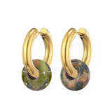 Classic fashion natural stone turquoise round bead hoop earrings, 3mm thick stainless steel jewelry