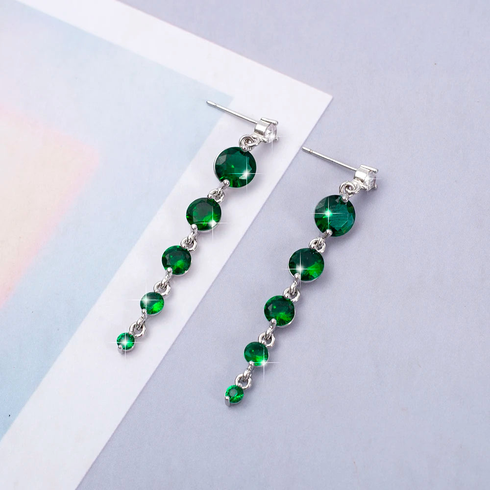 Women's Full Zircon Tassel Earrings Dangle Green Vintage Style Luxury Wedding Jewelry Christmas Valentine's Day Gift Accessories