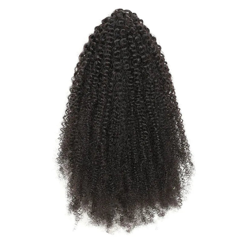 HSF Marketplace long afro kinky curly human hair claw clip-in ponytail extension in black-brown curls