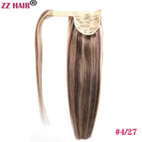 ZZHAIR 100% human hair 16-28 inch straight wrap-around ponytail extensions with clip-in attachment