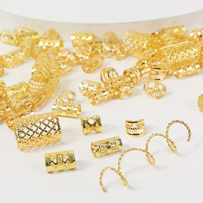 60/90pcs Alloy Hair Jewelry Hair Cuffs For Braids Metal Dreadlock Beads Hair Cuffs Rings Multi Style Braids Accessories