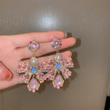 Pink crystal bowknot drop earrings for women, HSF Marketplace statement jewelry