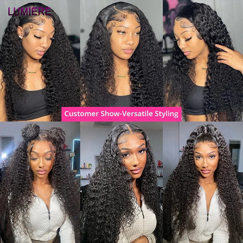 Afro Deep Kinky Curly Human Hair 3/4 Bundle with HD Transparent Lace Frontal Closure And Bundle Virgin Hair Weave Extension