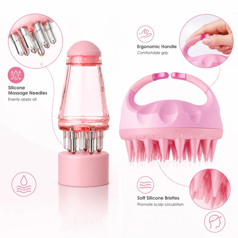 3Pcs Hair Care Set Spray Hair Comb Scalp Massager Shampoo Brush Hair Oil Applicator Bottle Scalp Massage Serum Apply Tool for Hair Growth Salon Styling