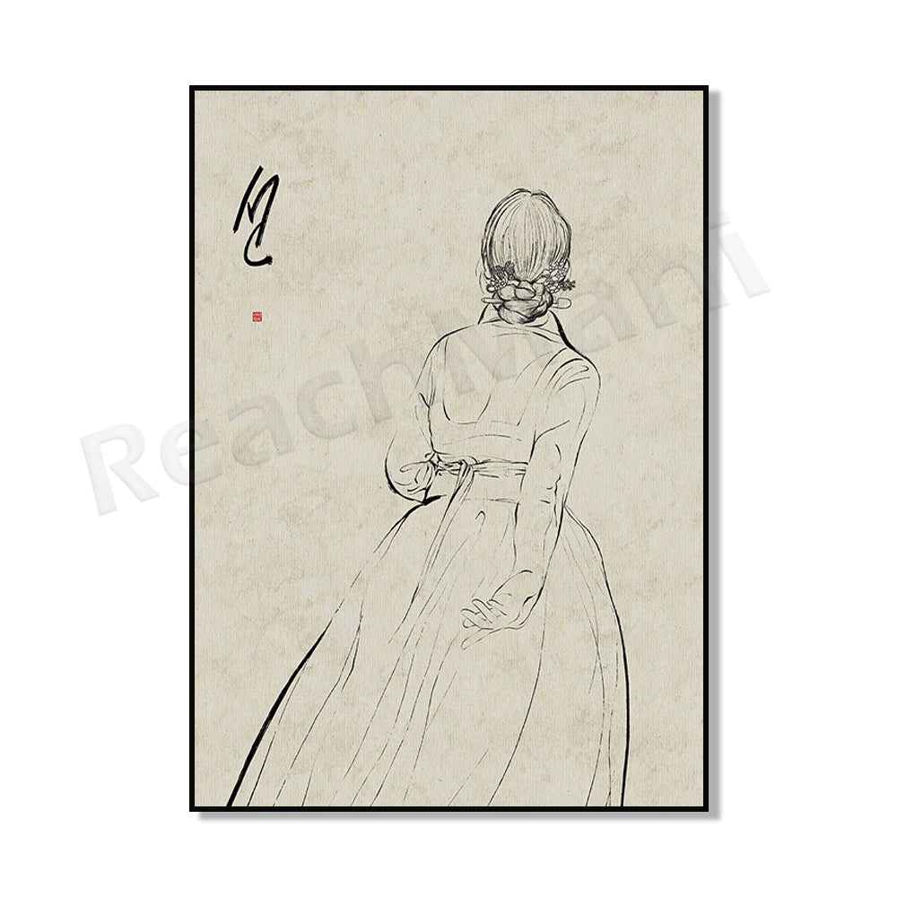Korean hanbok canvas poster, colorful traditional attire artwork for Asian home decor by HSF Marketplace