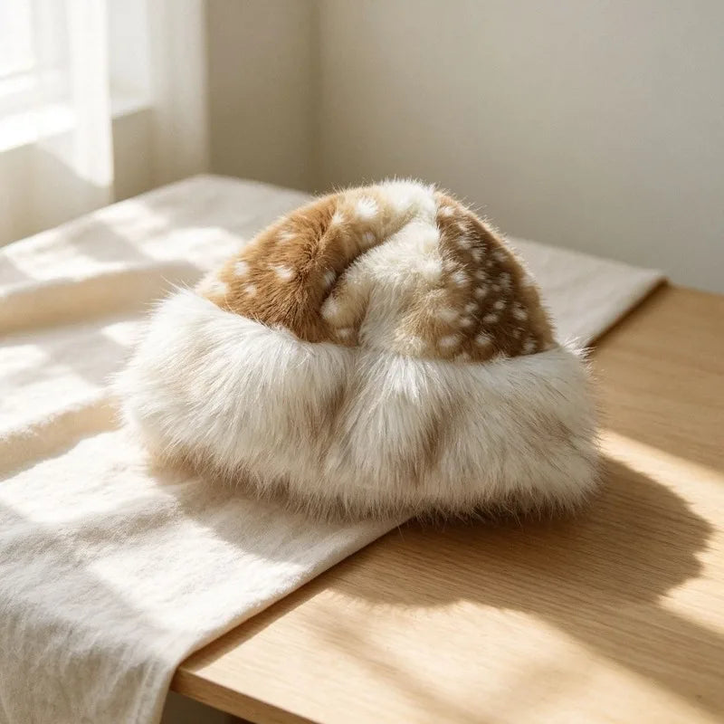 Kawaii deer spots faux fur winter hat, scarf and gloves set by HSF Marketplace