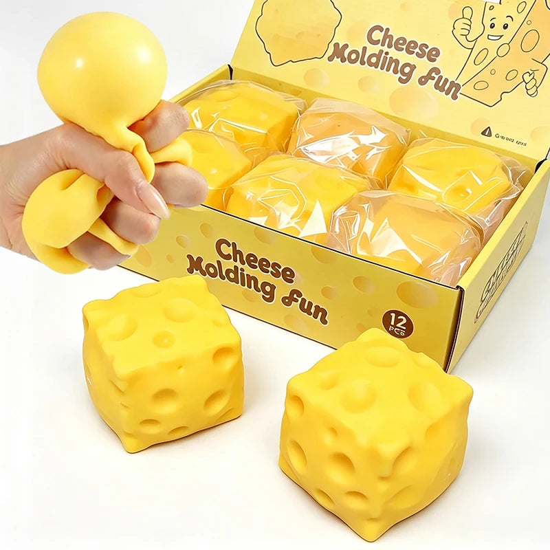 5cm Cheese Squishy Stress Ball Squeeze Toys Soft Squeeze Stress Relief Fidget Toys Desk Decor Decompression Toy Gift for Adults