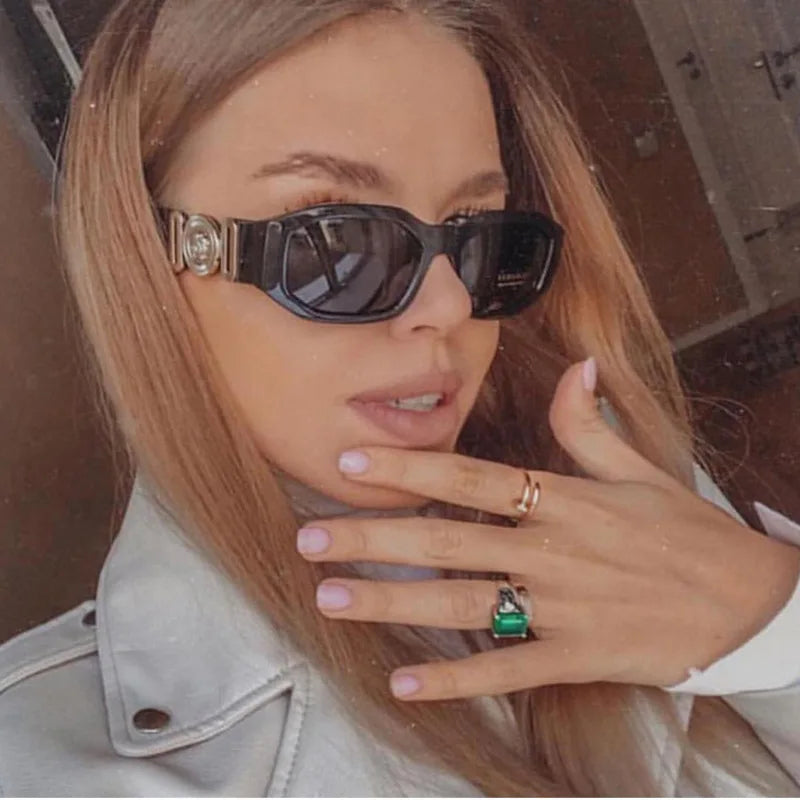 Vintage square luxury sunglasses by HSF Marketplace featuring a small frame, rectangle design, perfect for men and women.