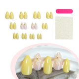 24-piece HSF Marketplace almond press-on false nails in French yellow with 3D stereo flower design