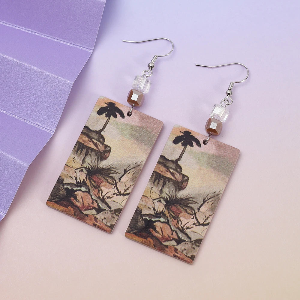 Red brown vintage tree dangle earrings for women by HSF Marketplace, elegant jewelry design