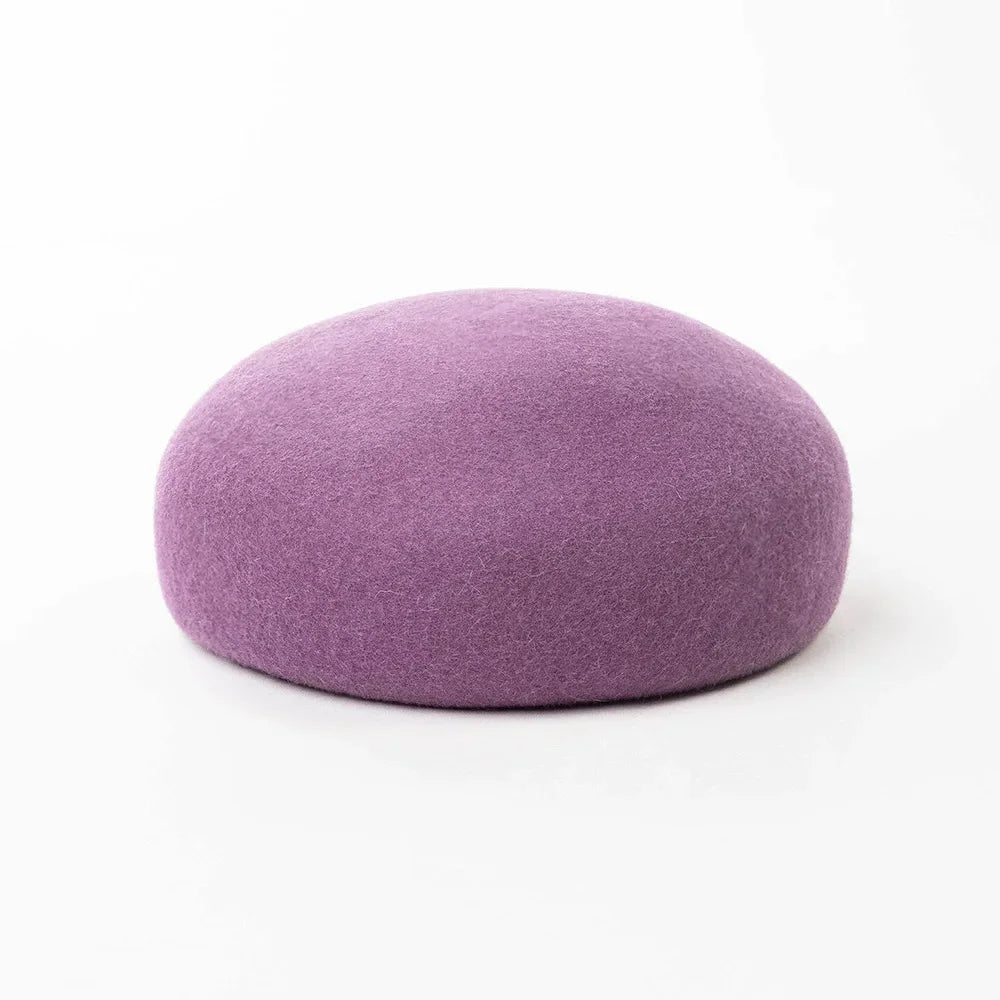 Women's wool felt beret hat with vintage concave hard top, pillbox design for weddings and cocktail parties