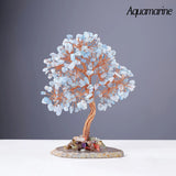 1PC Natural Crystal Lucky Tree Copper Wire Winding Colorful Gravel With Agate Slice Base Home Decoration Money Trees