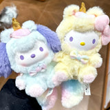 Sanrio Dream Unicorn vinyl plush blind box pendant featuring Hello Kitty and Kuromi cartoon characters