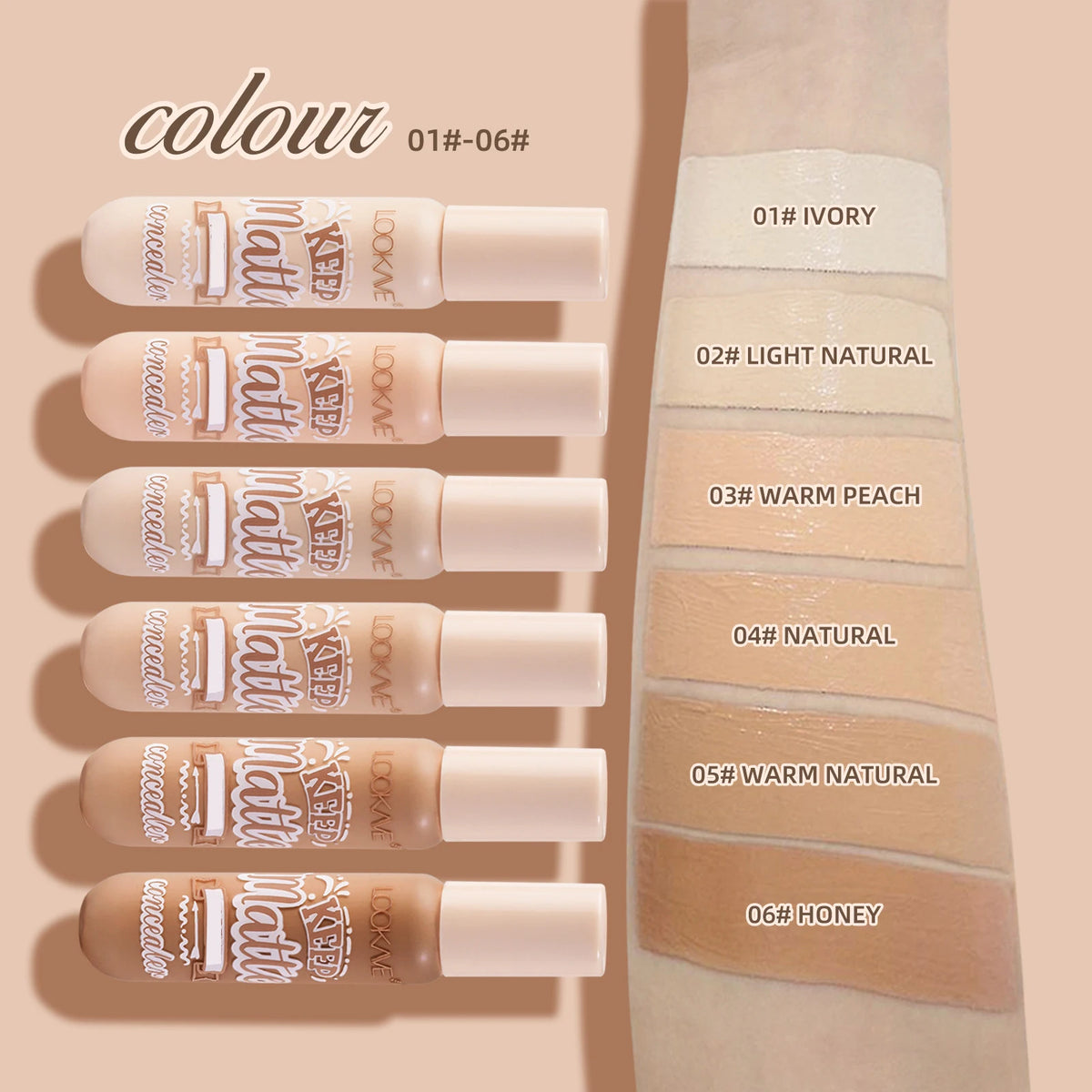 HSF Marketplace liquid concealer stick with six color options, full coverage cream makeup for dark circles and acne, natural matte finish