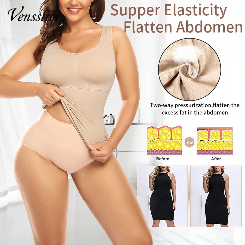 Vensslim women’s push-up plus size body shaper with removable pads, waist trainer, slimming vest, and corset design