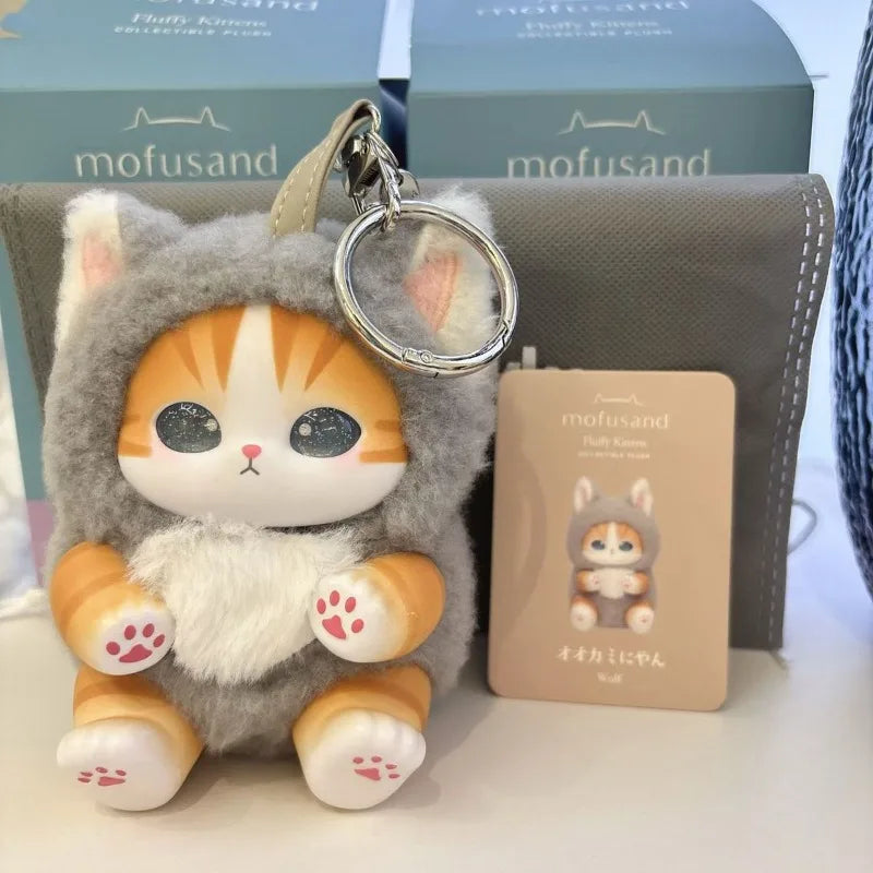 Mofusand cat vinyl plush blind box keyring, cute cartoon animal mini collectible figure ornament