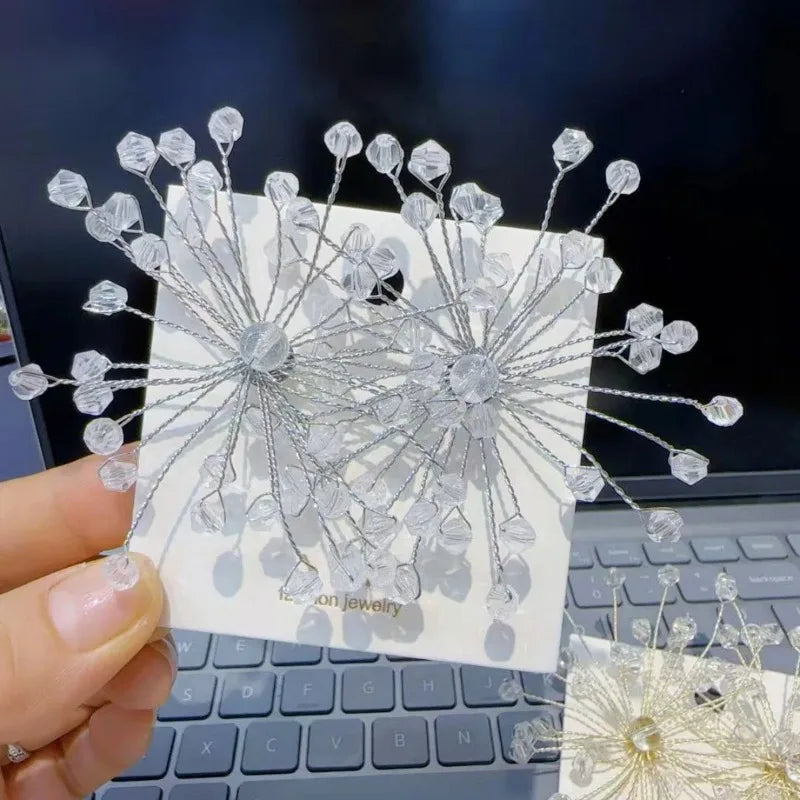 Sparkling snowflake stud earrings with crystal beaded flower design, bridal wedding jewelry for women