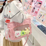 Transparent Y2K Japanese Ita Bag by HSF Marketplace featuring a large capacity casual tote with crossbody strap and DIY display options.