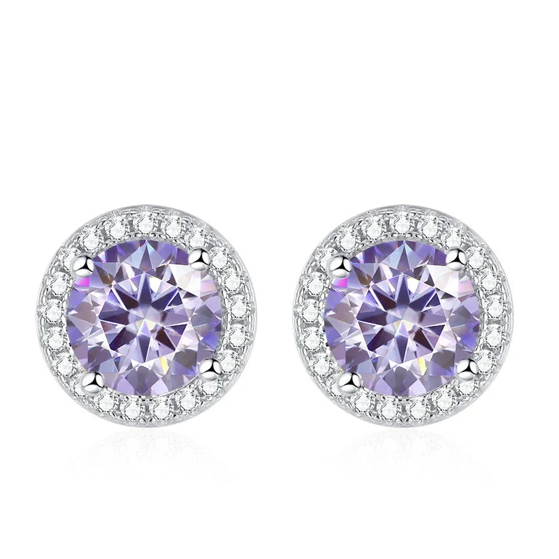Tezzc moissanite stud earrings in 925 sterling silver with sparkling multicolor green, blue, pink, red, and black stones
