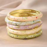 Jardme 5Pcs Enamel Dropped Glaze Flower Bracelet For Women Classic Vintage Cloisonne Open Bangles Elegant Bohemian Jewelry Gifts