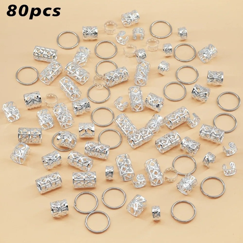 Metal dreadlock hair beads for stylish loc jewelry, close-up of decorative styling beads